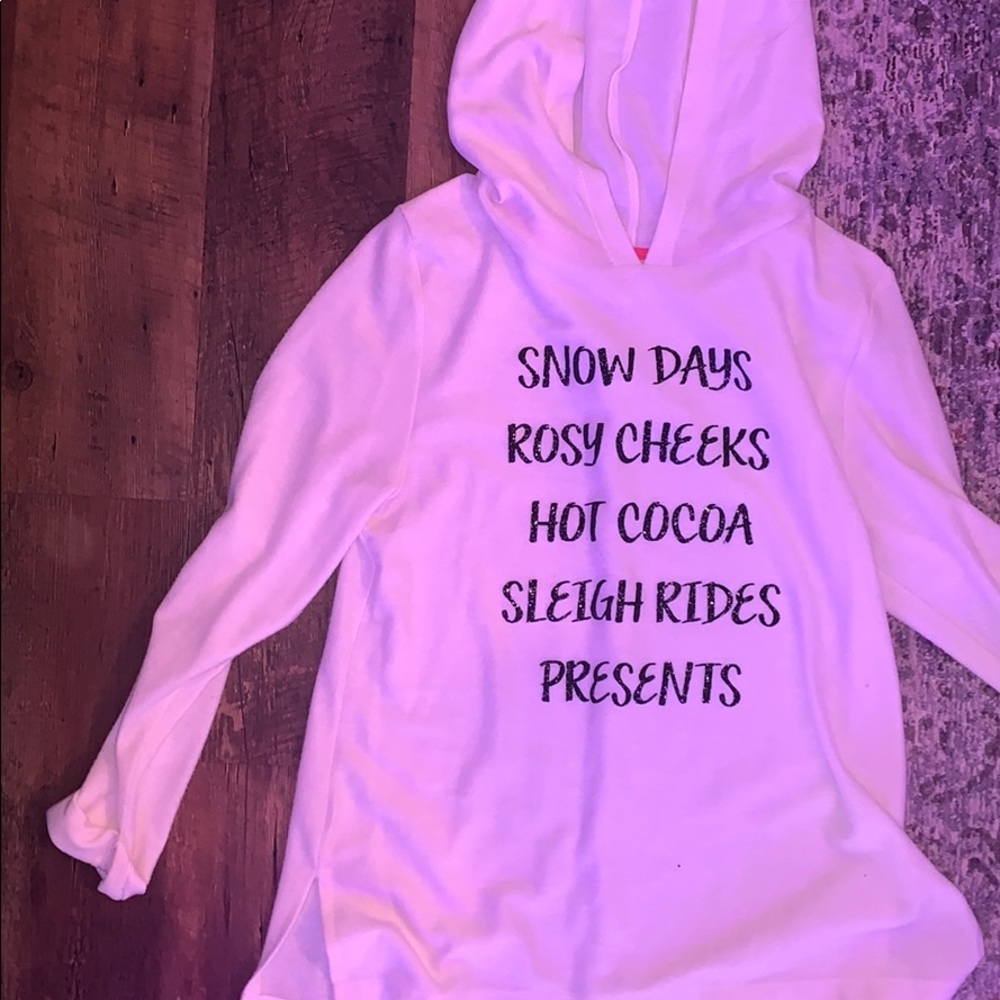 White Christmas top with hood!